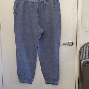 Ellen Tracy Blue Linen Pants with Elastic Cuffs